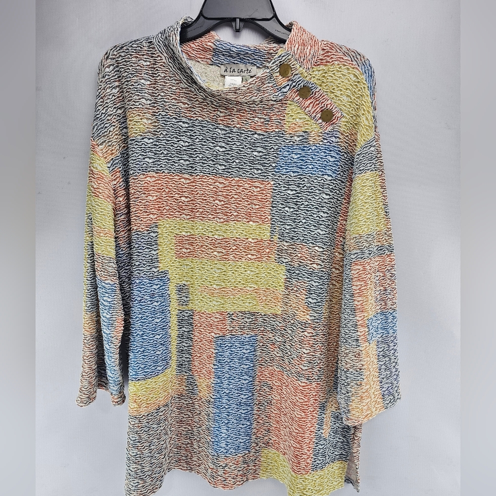 à la carte Women's Textured Knit Multicolor Sweater Geometric Design Size Large